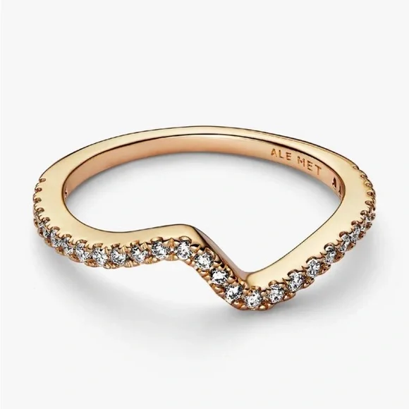 Pandora Silver Sparkling Wave Ring - Picture 3 of 5